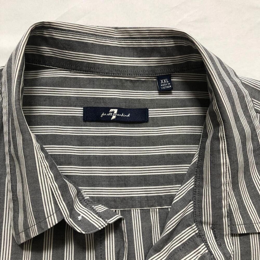 7 Seven For All Mankind Shirt Mens XXL Button Down Cotton Gray Stripe - Picture 3 of 8